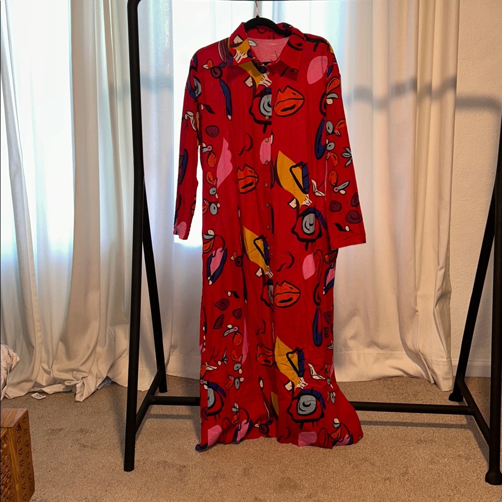 Vibrant Red Patterned Maxi Dress